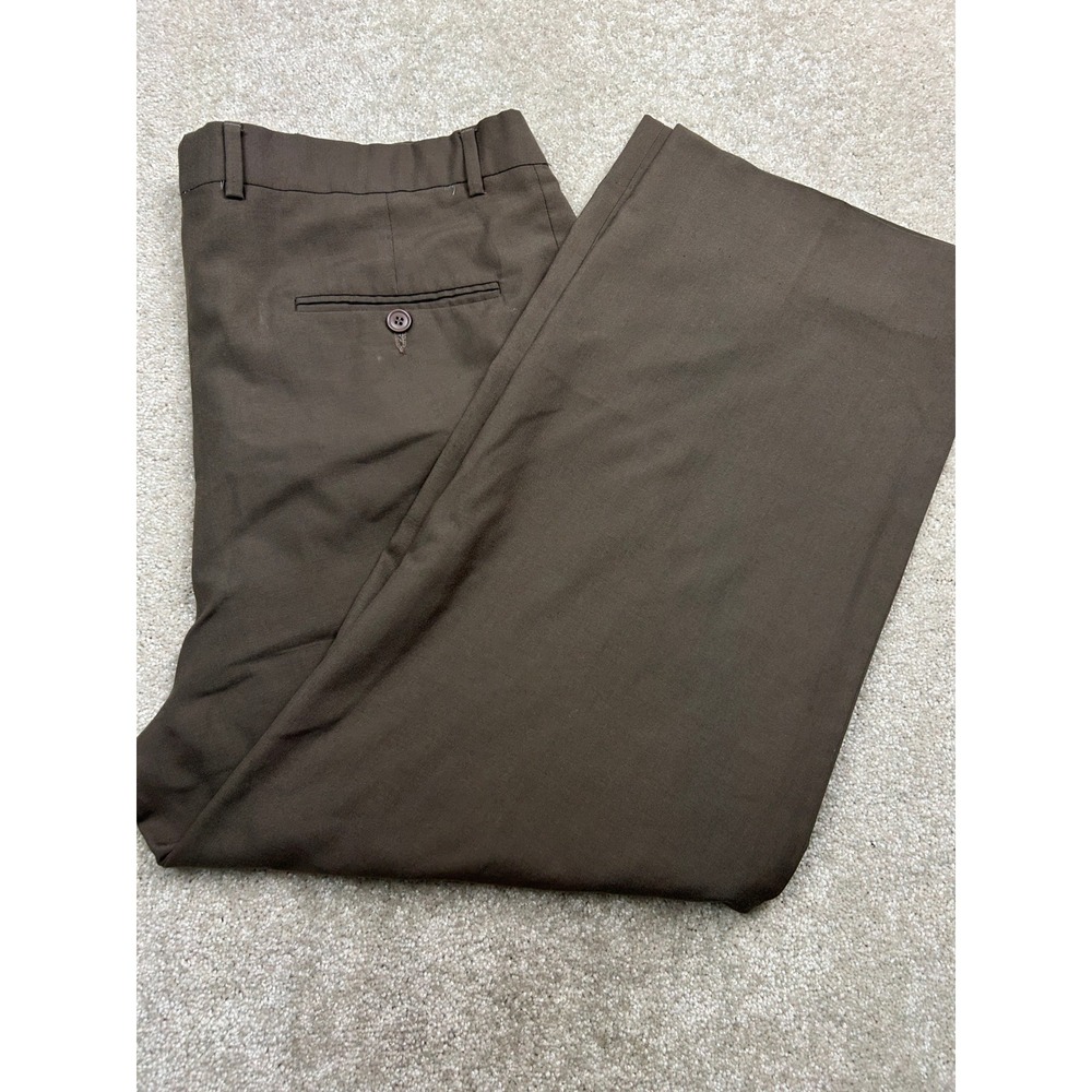Bill Blass Solid Pleated Dress Pants 37x25 Brown Straight Leg Dark Academia